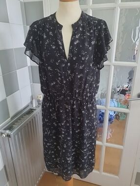 H&M Black Mini Dress with White and Pale Purple Floral Print